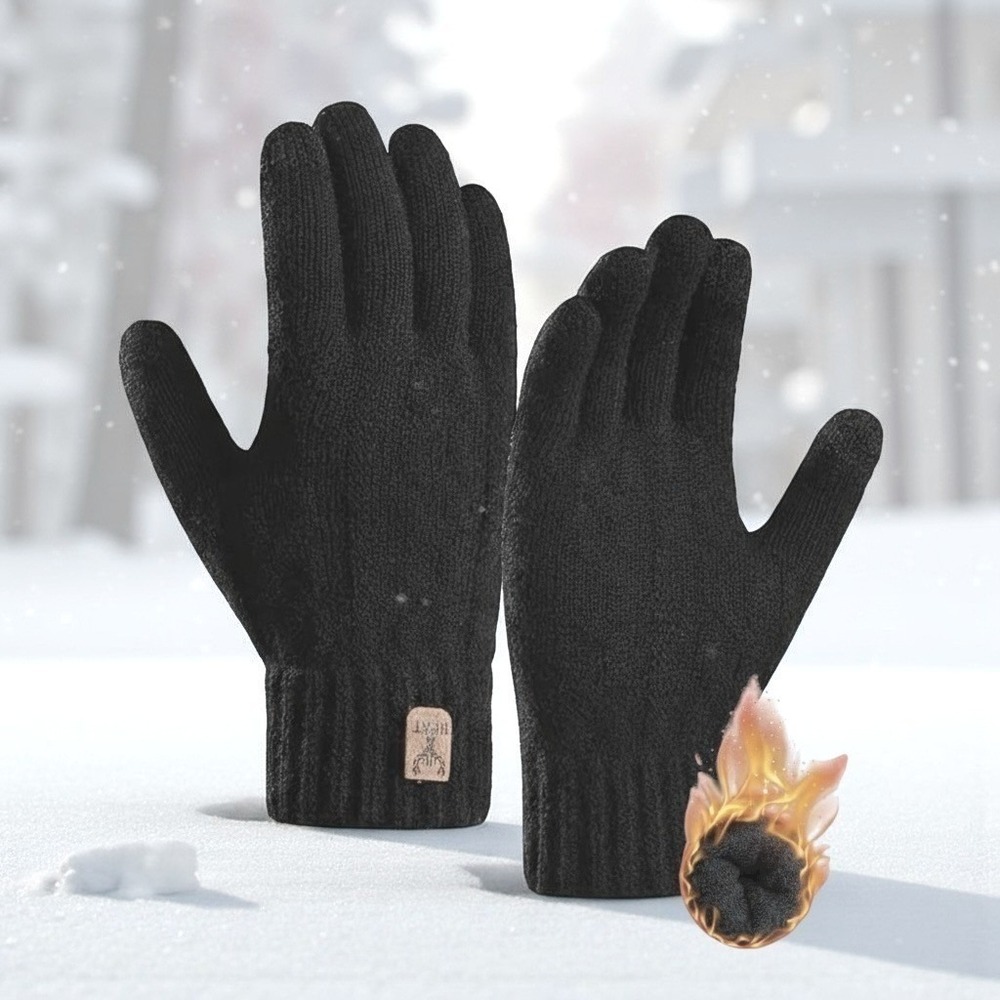Unisex Alpaca Velvet Blend Winter Thermal Driving Gloves Black Touchscreen LARGE